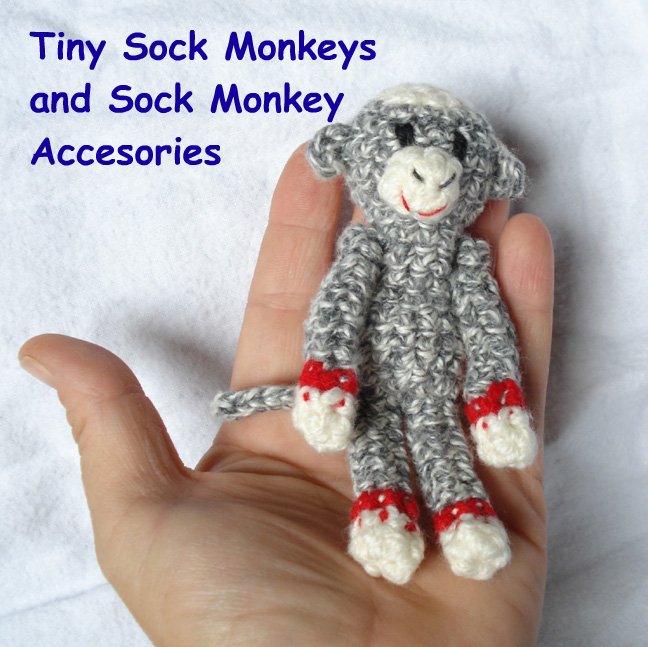 tiny crocheted sock monkey